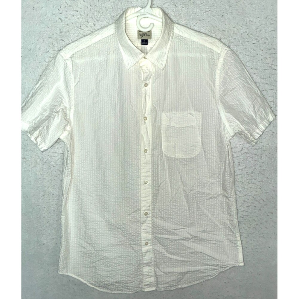 J. Crew Men's size M Short sleeve Seersucker Button down pocket Off White Shirt